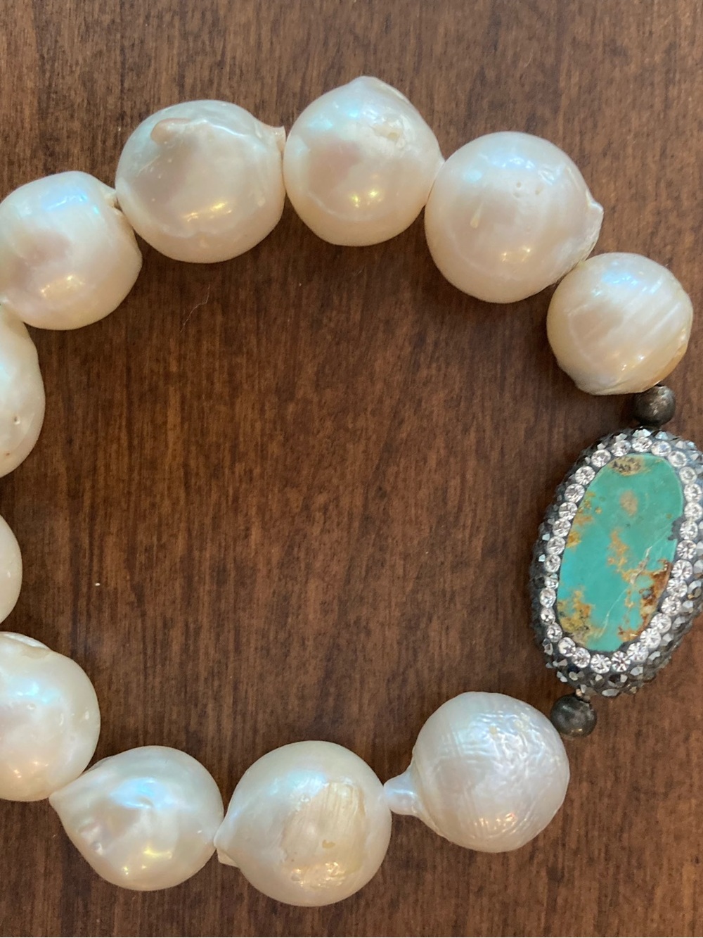White Baroque Pearl Bracelet with double sided stone.